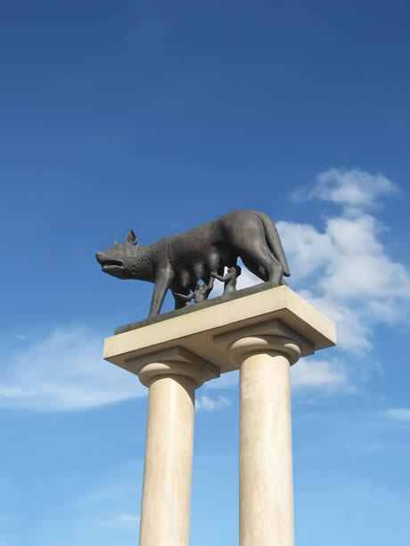Capitoline she wolf column with Romulus and Remus in Rome photo
