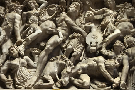 Relief sculpture of battle scene in the Vatican museum Rome photo