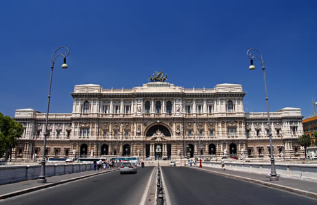 Rome hall of justice view from the bridge crossing the river Tiber photo